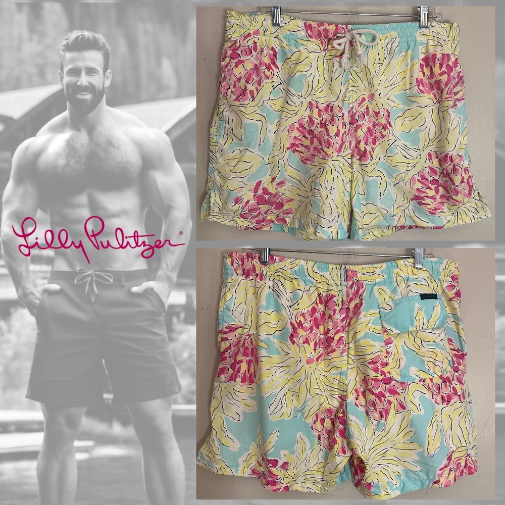 Lilly Pulitzer Swim Trunks Medium 36-40" waist 6" inseam Gently worn 100% nylon